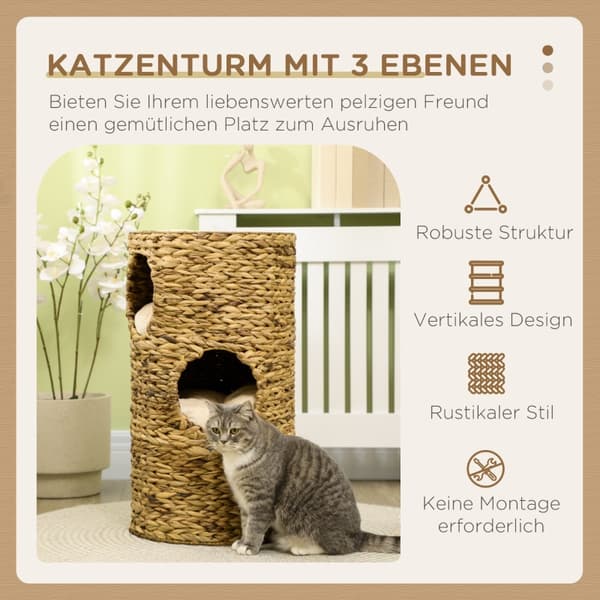 SONNENH Kattbädd, Vattenhyacint, Brun, 40 × 40 × 73 cm
