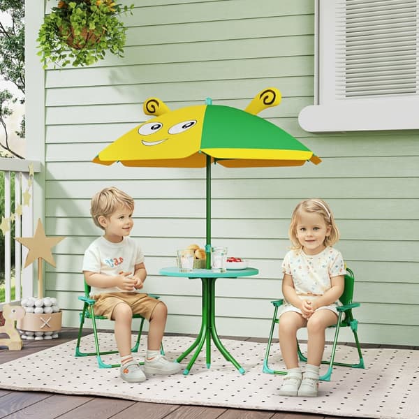 SONNENH Trädgårdsmöbelset för barn, stolar, bord, solskydd, Bidesign, grön+gul
