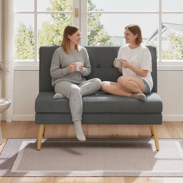 SONNENH 2 Sæder Sofa Tufted Tilbage træ ben Tyk polstring Hør Se efter små rum Gray