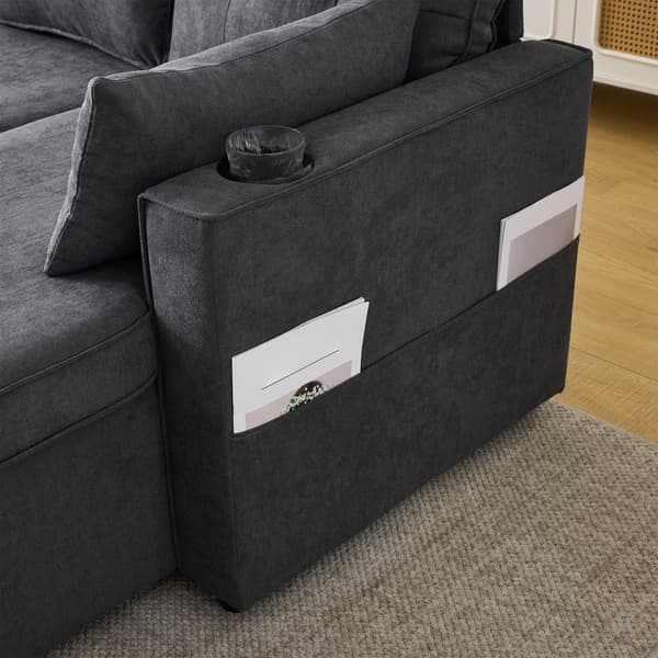 SONNENH Soffbädd med sovfunktion, L-formad soffa, modern design, stoppade möbler, soffa, fåtölj med förvaring, med kopphållare, vardagsrumssoffbädd