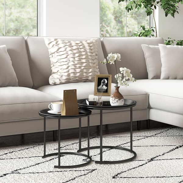 SONNENH Sidebord – sæt med 2, Stål, Sort, 43 × 43 × 38 cm