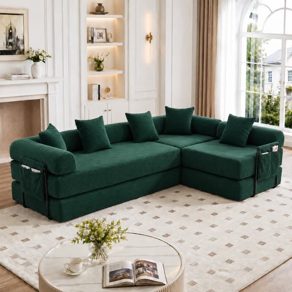 SONNENH Sofa, Fløjl, Smaragdgrøn, 270 × 180 × 64 cm
