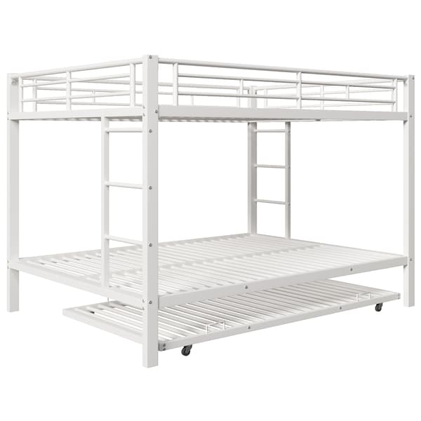 SONNENH 140 * 200cm bunkseng, Iron Frame Bed, Børneseng, udstyret med Pull- out Bed, High Railings, uden Mattress, White