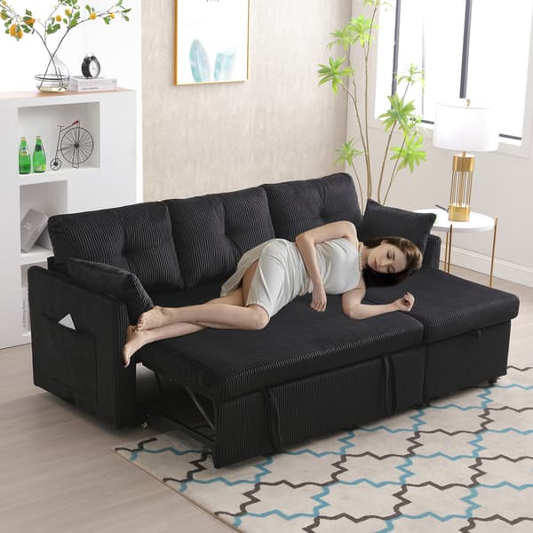 SONNENH Sovesofa, Fløjl, Sort, 206 × 108 × 66 cm