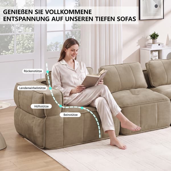 SONNENH 3-sitssoffa, Polyester, Sandfärgad, 271 × 93 × 67 cm
