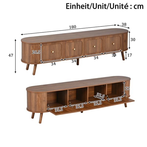 SONNENH TV-bord, MDF / Spånplade, Valnød, 180 × 38 × 47 cm