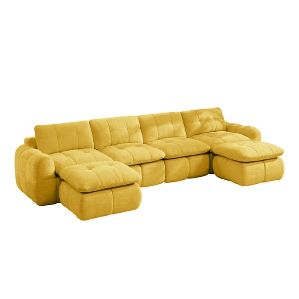 SONNENH U-formet sofa, Chenille, Gul, 334 × 160 × 68 cm