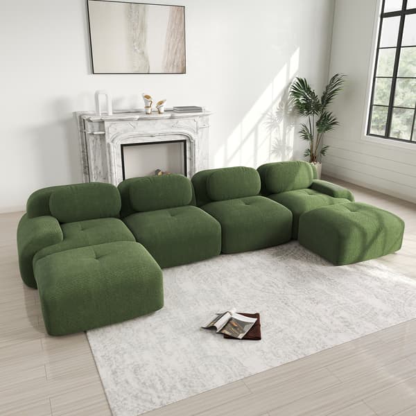 SONNENH Modulært U-sofa uden samling, rammefri sofa, åndbart kordfløjsstof, 32D højelastisk polstring, ekstra brede armlæn