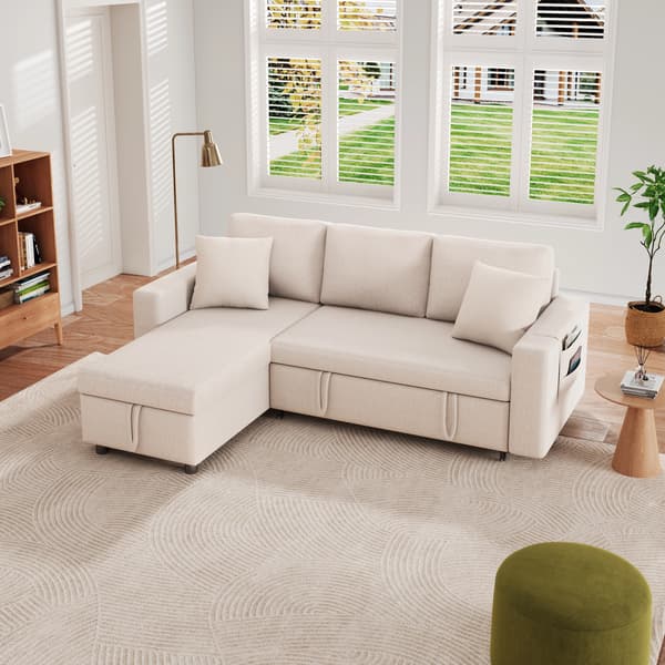SONNENH Bäddsoffa, Linnelook, Beige, 219,5 × 142,5 × 83 cm