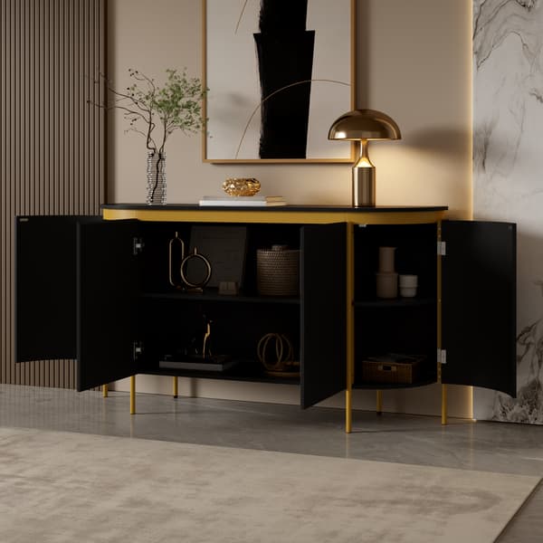 SONNENH Sideboard, MDF, Svart, 140 × 38 × 80 cm