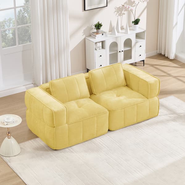SONNENH 2-sitssoffa, Polyester, Gul, 198 × 93 × 67 cm