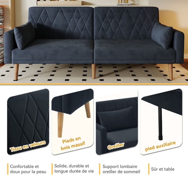 SONNENH Liten soffa, tvåsitssoffa, bäddsoffa, bäddsoffa med sovfunktion, bäddsoffa av sammetstyg, lämplig för vardagsrum, sovrum, hemmabio, gästrum