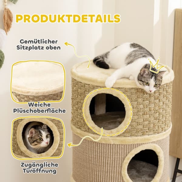 SONNENH Klöstunna för katt, Polyester, Khaki / Brun, 45 × 45 × 79 cm