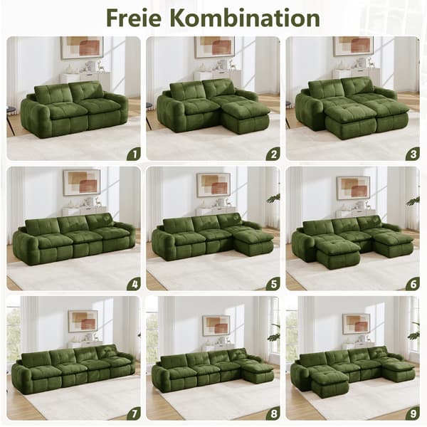 SONNENH U-formet sofa, Chenille, Grøn, 334 × 160 × 68 cm