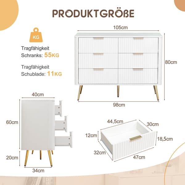SONNENH Byrå, MDF, Vit, 105 × 40 × 80 cm
