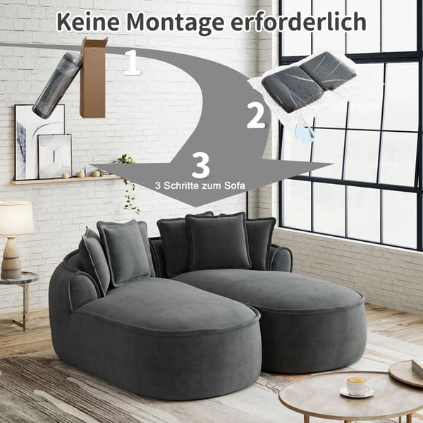 SONNENH Bekväm Chenille Cloud Double Sofa, Frameless Design, Extra Large Double Chaise Longue, Pillow Inkluderad