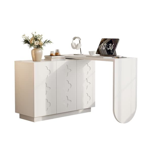 SONNENH Skrivbordsswivel L Shape Corner Computer Desk Office Table Dressing Table White 110cm