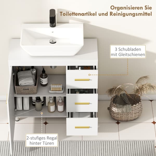 SONNENH Badeværelsesunderskab, 3-trins design, MDF, spånplade, hvid