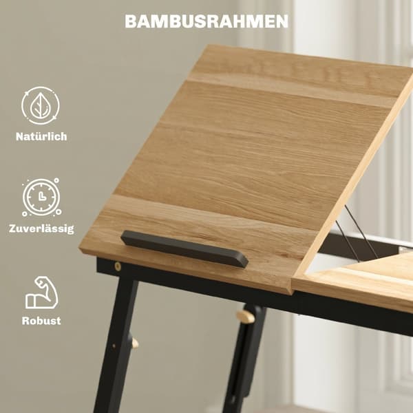 SONNENH Sengebord, bærbar computer bord, højde justerbar med skuffe, foldbar til sofa, arbejdsseng, eg