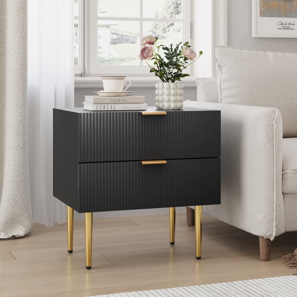 SONNENH Black Wave Pattern Bedside Table med 2 Drawers sovrumssängbord Modern sängbord med metall ben 1 bit