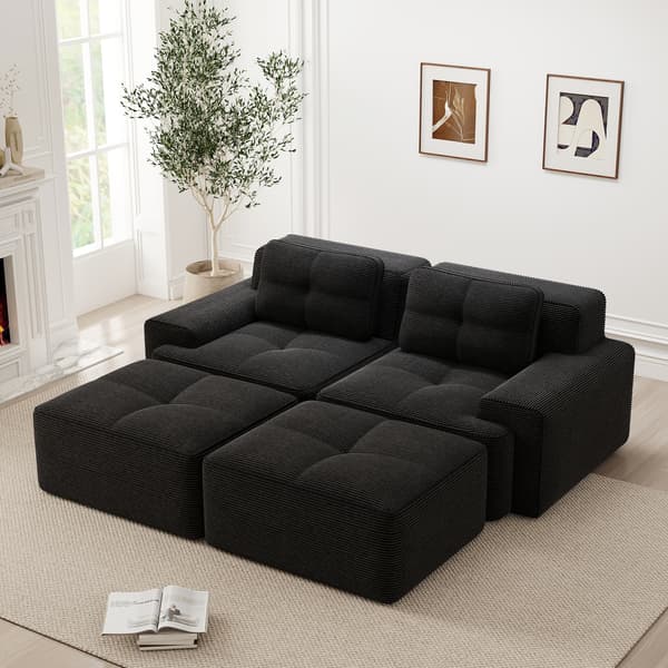 SONNENH Cloud Modular Sofa Boneless U- Shaped Sofa, Komfortabel Corduroy Cloud Sofa, Modular Sofa med Ottoman, Modular Two-Seater Sofa