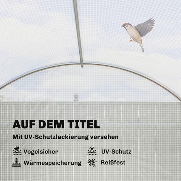 SONNENH Folieväxthus, plastöverdrag, nätlucka, stödstänger, vit