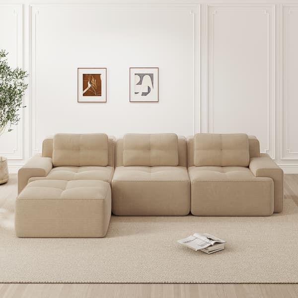 SONNENH Cloud Modular Sofa Boneless L Formet Sofa, Modular Sofa med Ottoman, Modular Cloud Sofa, 3 Sæder Corduroy Cloud Sofa til levende værelse