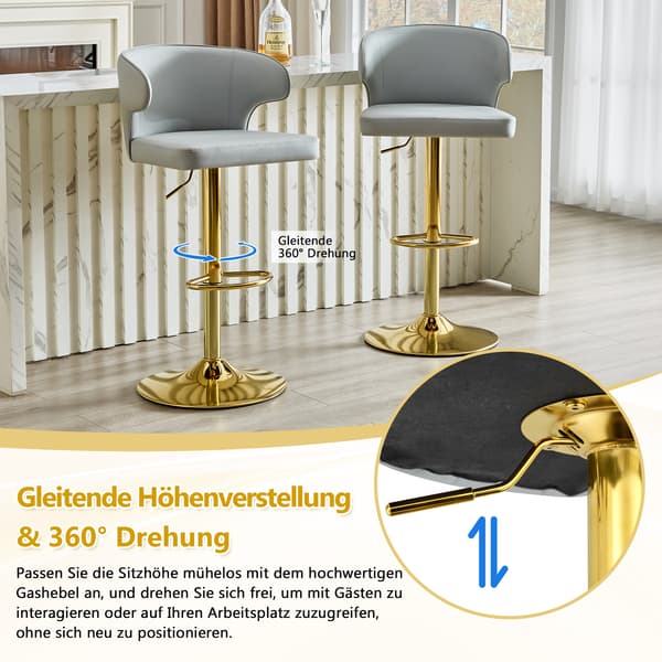 SONNENH Barstol – set med 2, PU, Ljusgrå, 49,7 × 45 × 110 cm