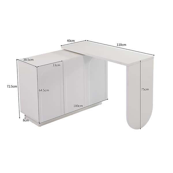 SONNENH Skrivbordsswivel L Shape Corner Computer Desk Office Table Dressing Table White 110cm