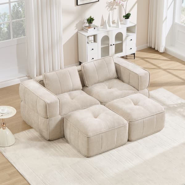 SONNENH 2-sitssoffa – set med 2, Polyester, Beige, 198 × 162 × 67 cm