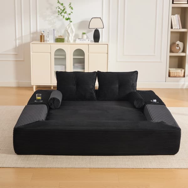 SONNENH Sofa, Fløjl, Sort, 180 × 98 × 80 cm