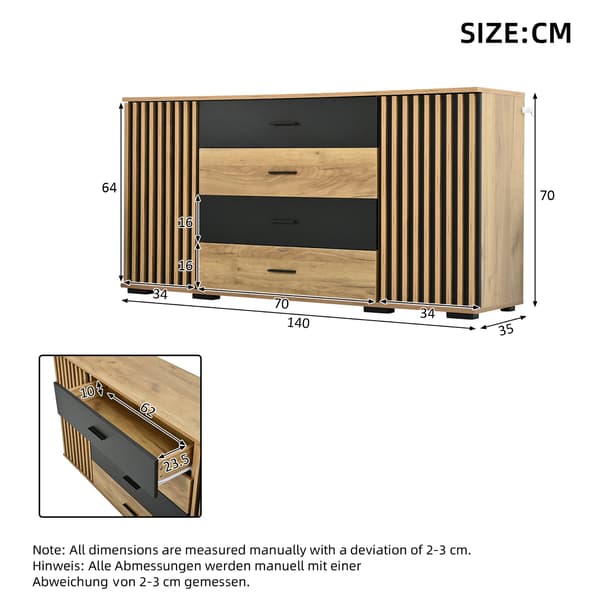 SONNENH Sideboard, MDF, Svart, 140 × 35 × 70 cm