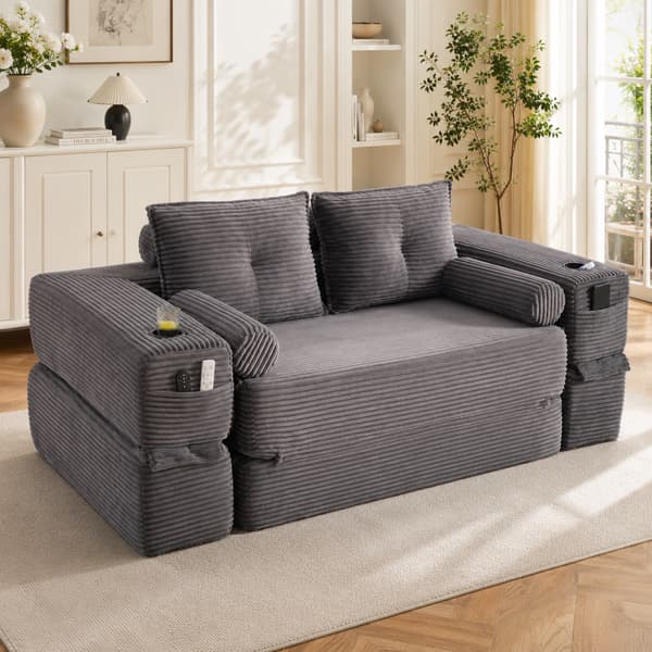 SONNENH Sofa, Fløjl, Mørkegrå, 180 × 98 × 80 cm