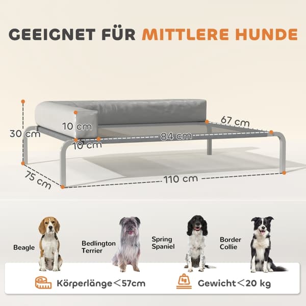 SONNENH Hundeseng, Polyester, Lysegrå, 110 × 75 × 30 cm
