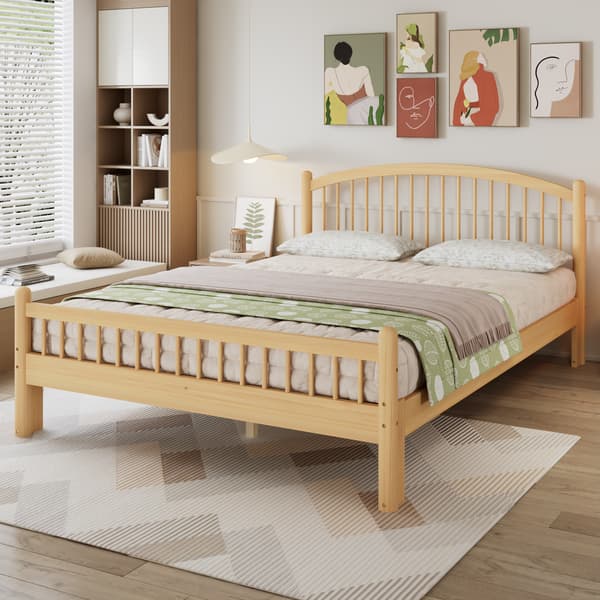 SONNENH Solid træ seng, Simple Minimalistisk Design, Classic Slatted Headboard, Sturdy Slatted Base, Universal Single Bed, Natural, 140x200cm
