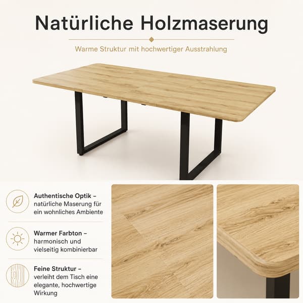 SONNENH Matbord, MDF, Naturfärgad, 220 × 80 × 75 cm