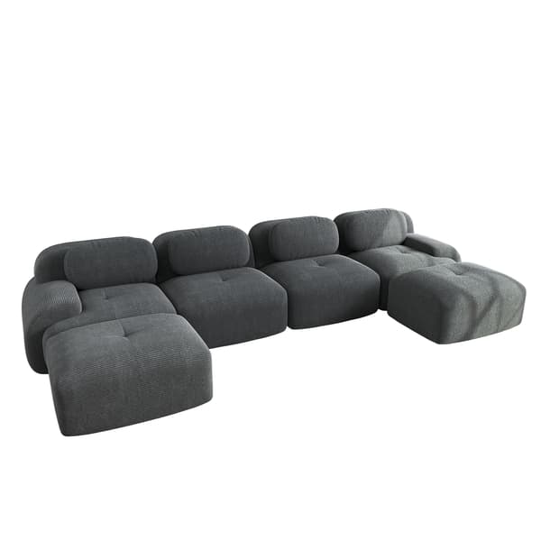 SONNENH Modulært U-sofa uden samling, rammefri sofa, åndbart kordfløjsstof, 32D højelastisk polstring, ekstra brede armlæn