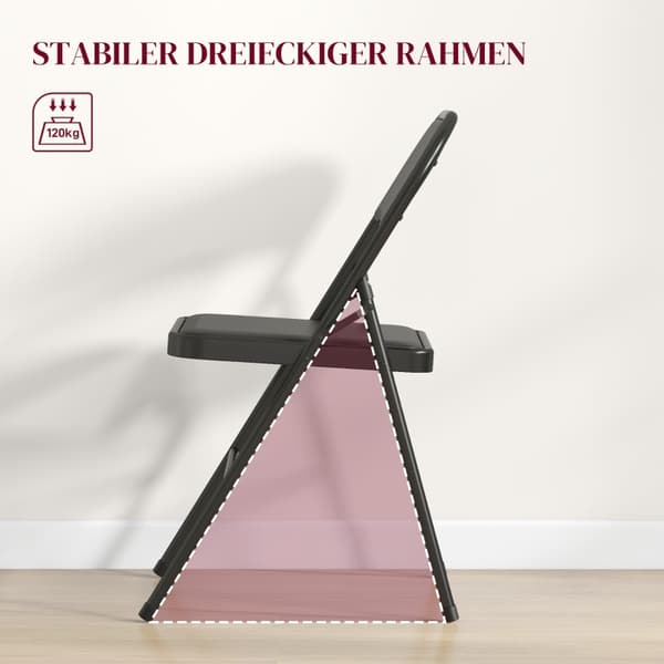 SONNENH 4-styks sæt af klapstole, bærbare kontorstole, metalben, klapstol til kontor, reception, venteværelse, kunstlæder, sort