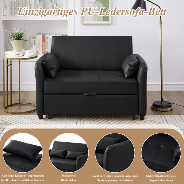 SONNENH [Med sovfunktion] Multifunktionell bäddsoffa, tvåsitsig utdragbar bäddsoffa, 3-läges justerbart ryggstöd, vattenavvisande PU-material