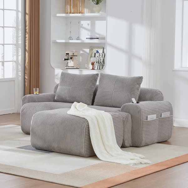 SONNENH Sofa, Fløjl, Lysegrå, 200 × 174 × 80 cm