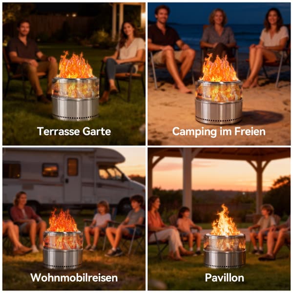 SONNENH Rökfri eldstad, vedeldad eldstad, BBQ eldstad, rostfritt stål, bärbar utomhus