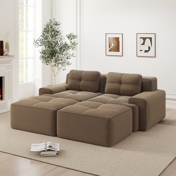 SONNENH Cloud Modular Sofa Boneless U-formad soffa, bekväm Corduroy Cloud Sofa, Modular Sofa med ottomansk, modulär tvåsitsig soffa