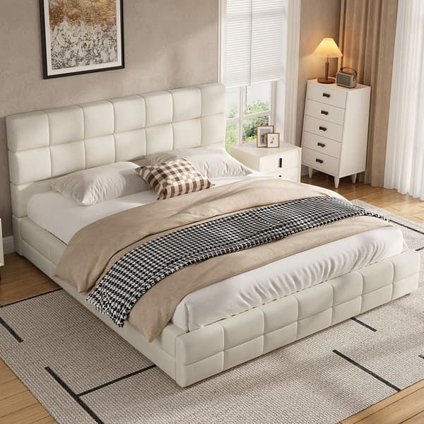 SONNENH 180x200 Upholstered Platform Bed, Beige