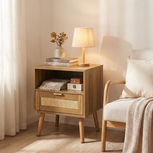 SONNENH Sengebord, MDF / Spånplade / Rattan, Valnød, 45 × 40 × 55 cm