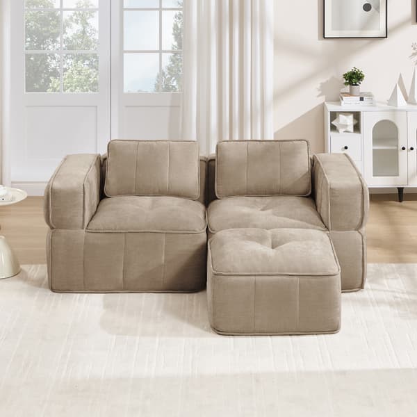 SONNENH 2-sitssoffa, Polyester, Sandfärgad, 198 × 162 × 67 cm