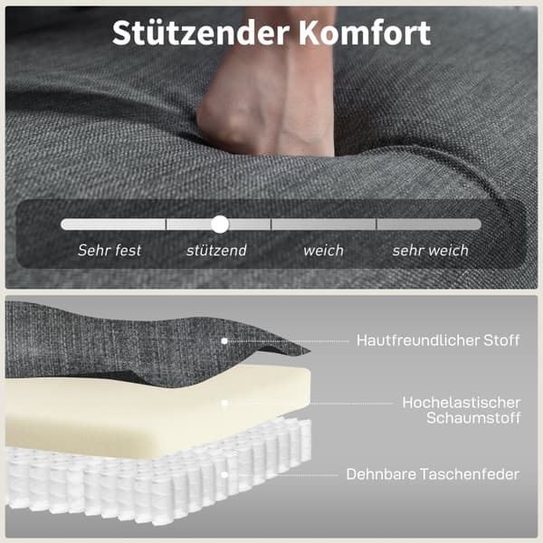 SONNENH 2 Sæder Sofa Tufted Tilbage træ ben Tyk polstring Hør Se efter små rum Gray
