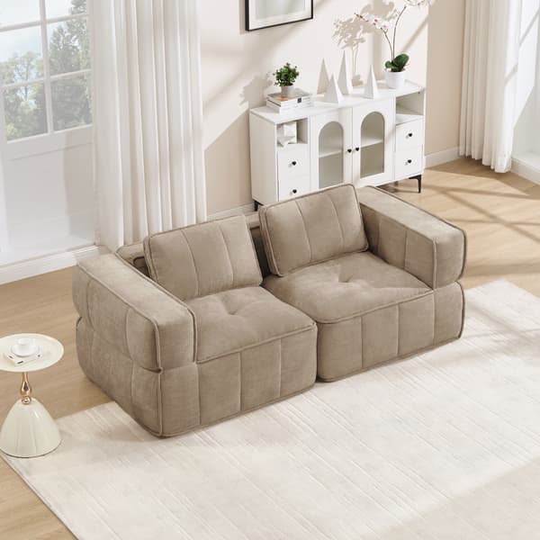 SONNENH 2-sitssoffa, Polyester, Sandfärgad, 198 × 93 × 67 cm