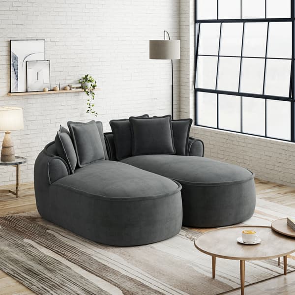 SONNENH Bekväm Chenille Cloud Double Sofa, Frameless Design, Extra Large Double Chaise Longue, Pillow Inkluderad