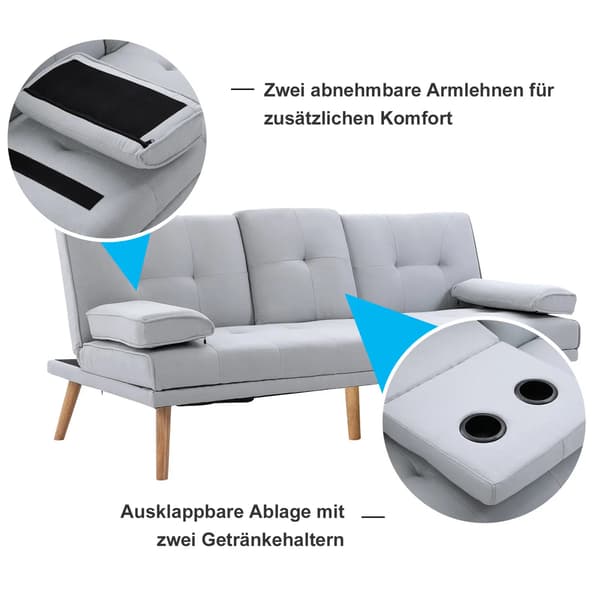 SONNENH Sängsoffa Bekväm sängsoffa, 3-sits, sängsoffa, linne, ljusgrå, 181x77x72 cm