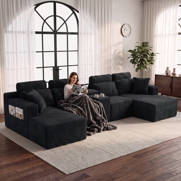 SONNENH U-formet sofa, Skum, Sort, 372 × 151 × 80 cm